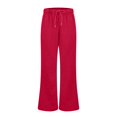 thumbnail image 7 of WTOBBY Women's Fashion Loose Drawstring Waist Solid Color Cargo Pants, Elastic Band Flare Leg Joggers Casual Comfortable Athletic Wear for Women,Red S, 7 of 7
