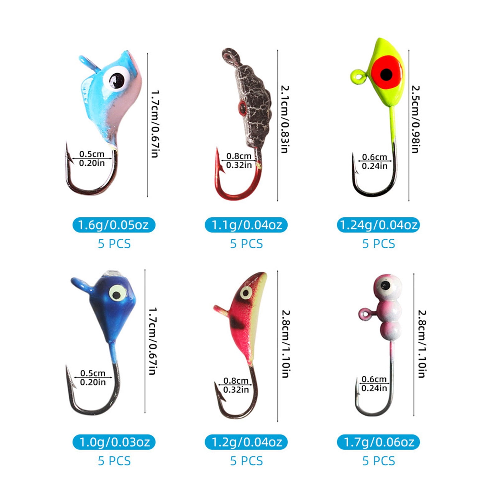 KUFptva 30/36pcs Winter Ice Fishing Jigs Set Ice Fishing Lure Set Sinking Metal Jigging Hard Baits Ice Fishing Gears Small Baits