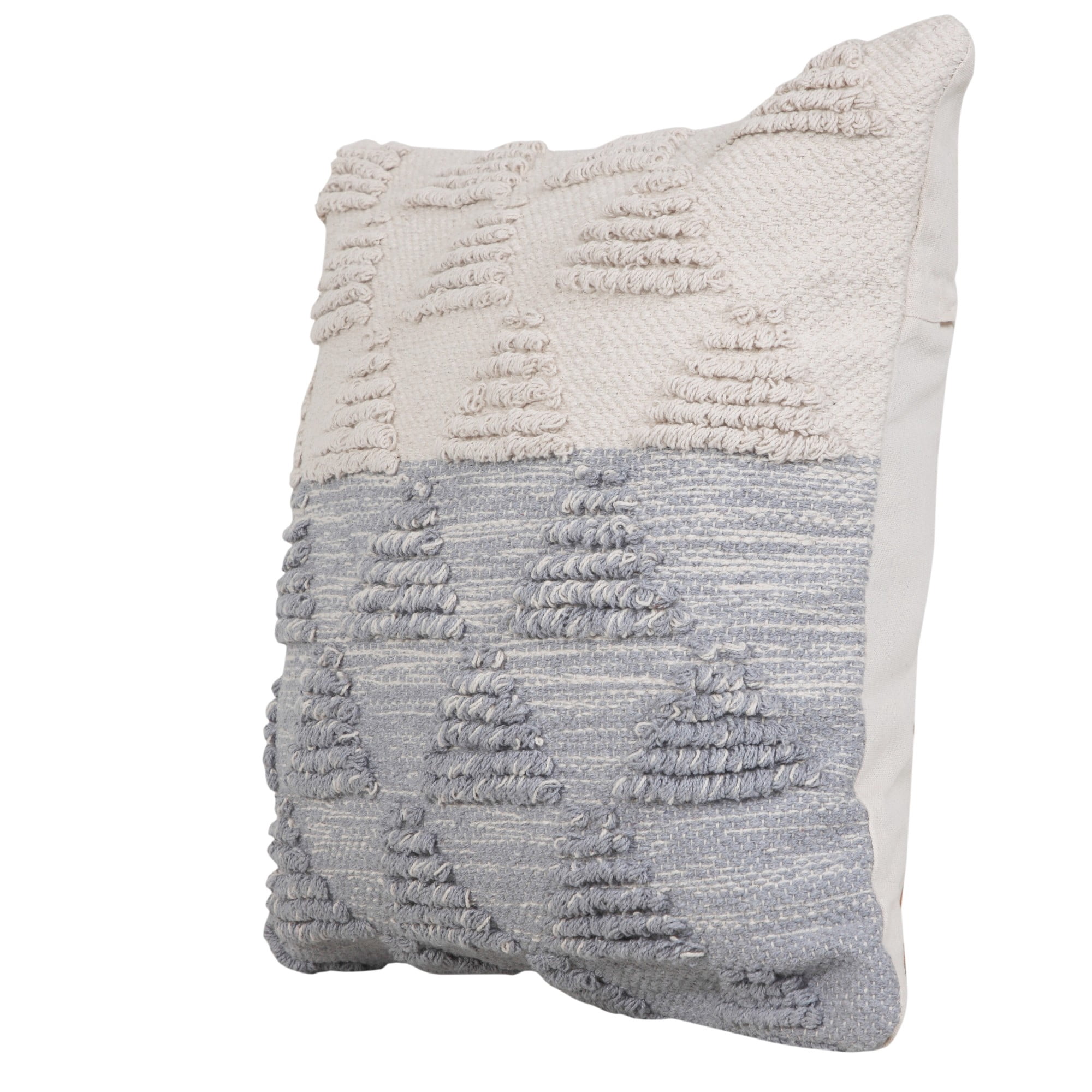 Laddha Home Designs Handwoven Embroidered Cotton Throw Pillow Cover - 20" - Gray and White
