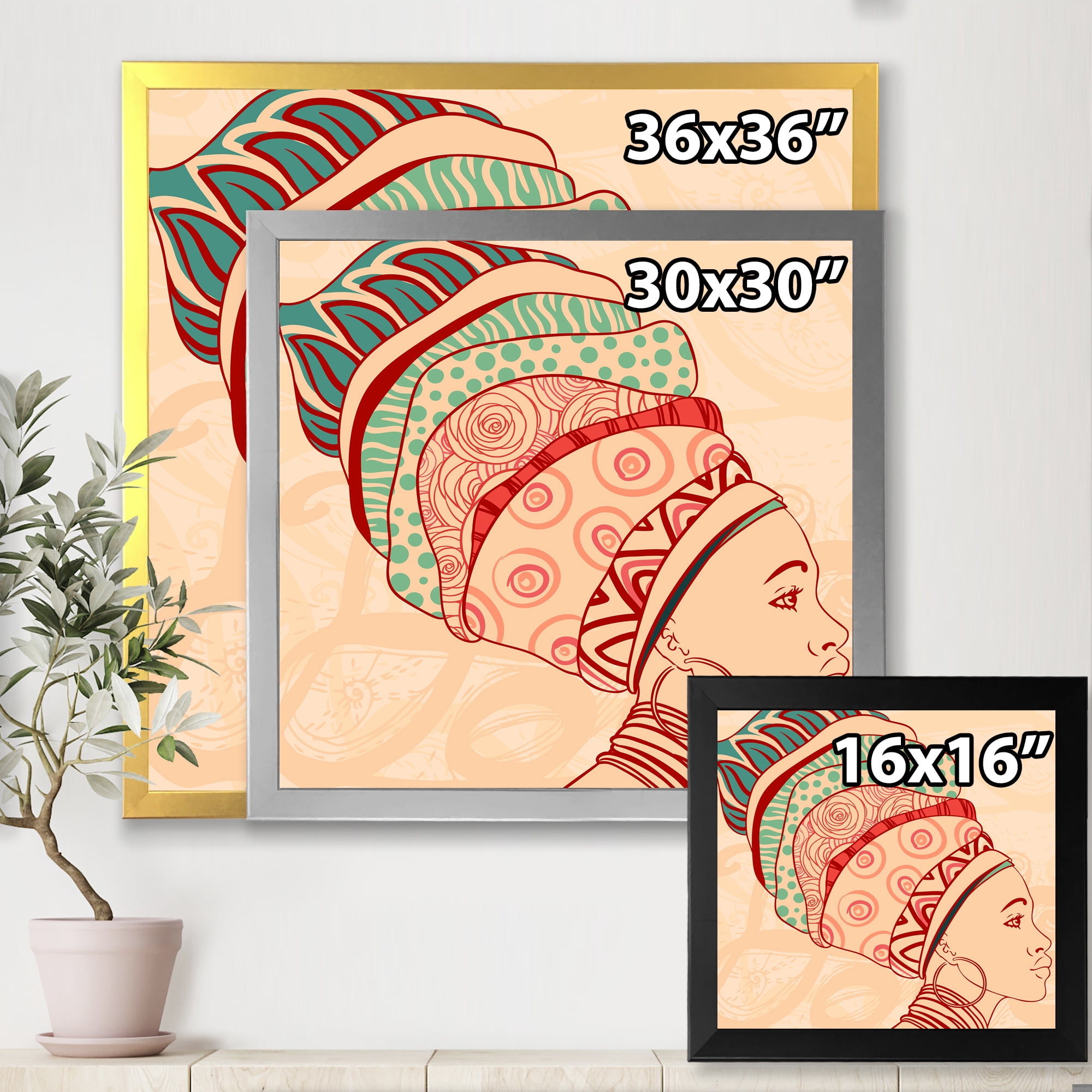 Designart 'African American Woman Portrait with Turban II' Modern Framed Art Print