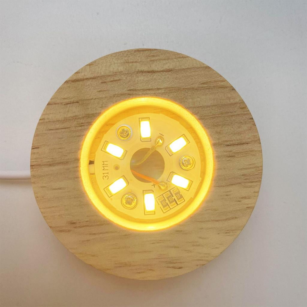 Wood Round Lighted LED Night Light Base Art Display Stand Holder USB