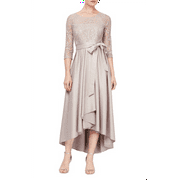 Alex Evenings Women's Sequin Lace High Low Gown Beige Size 4Petite