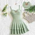 thumbnail image 4 of Y-Sunset Girls Ribbed Spaghetti Strap Mini Dress, Starfish Accent Tiered Ruffle Summer Dress for Beach & Vacation(Light Green/15-16 Years), 4 of 9