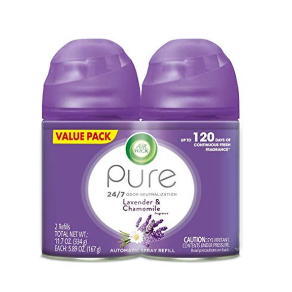 Air Wick Pure Freshmatic 2 Refills Automatic Spray, Lavender & Chamomile,Air Freshener, Essential Oil, Odor Neutralization, 5.89 Ounce (Pack of 2)