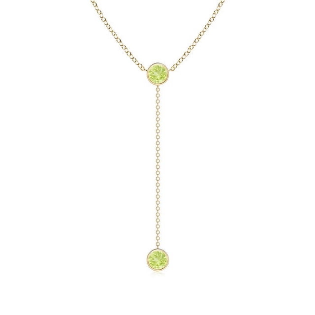 Angara Collier Péridot Naturel - Collier Style Lariat Péridot Rond 1.1 ct en Or Jaune 14K pour Femmes