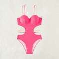 thumbnail image 2 of ZQUUVOU Women's One Piece Bikini Halter Tummy Control Solid Color Swimsuit (Hot Pink,S), 2 of 7