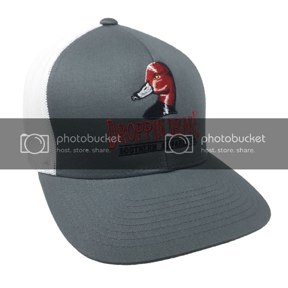 Droppin Drake Redhead Duck Logo Mesh Back Trucker Hat-Graphite White