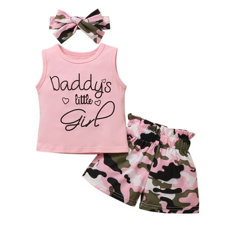 

EHTMSAK Infant Baby Toddler Children Girl Tank Top and Floral Shorts Set Letter Print Sleeveless Clothing Set Outfits Summer with Headband Pink 3M-3Y 80