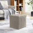 thumbnail image 2 of Ornavo Home Foldable Tufted Linen Storage Ottoman Square Cube Storage Ottoman Foot Rest Stool/Seat with Table Top Lid, Coffee Table Ottoman - 15" x 15" x 15", 2 of 7
