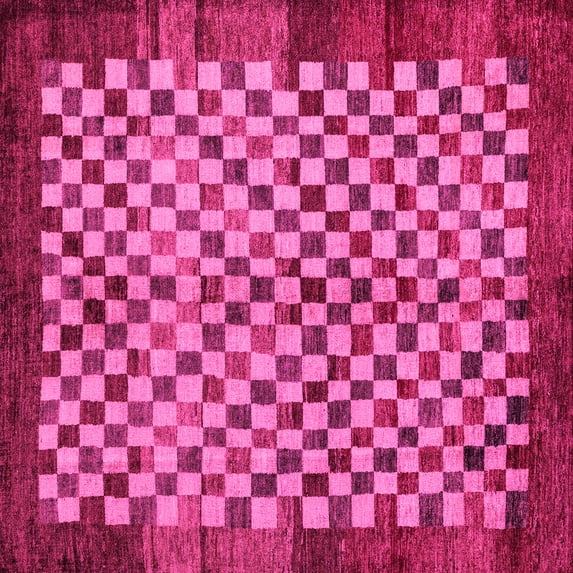 Ahgly Company Indoor Square Checkered Pink Modern Area Rugs, 7' Square