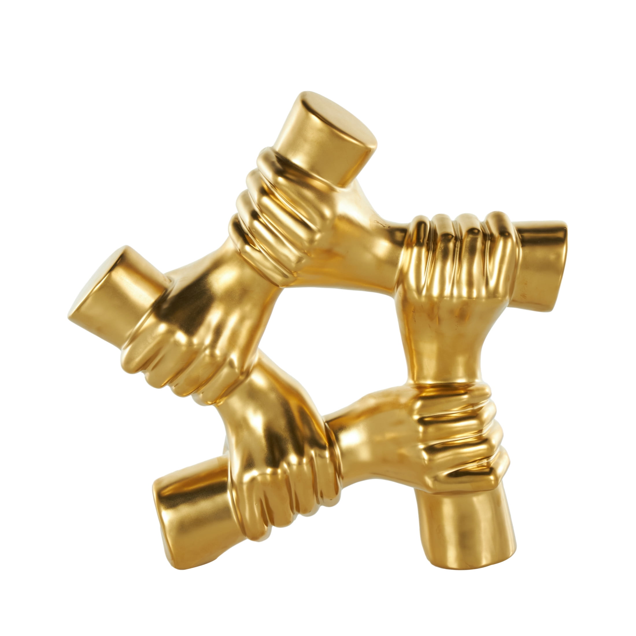 13" x 13" Gold Ceramic Gripping Hands Sculpture, by DecMode