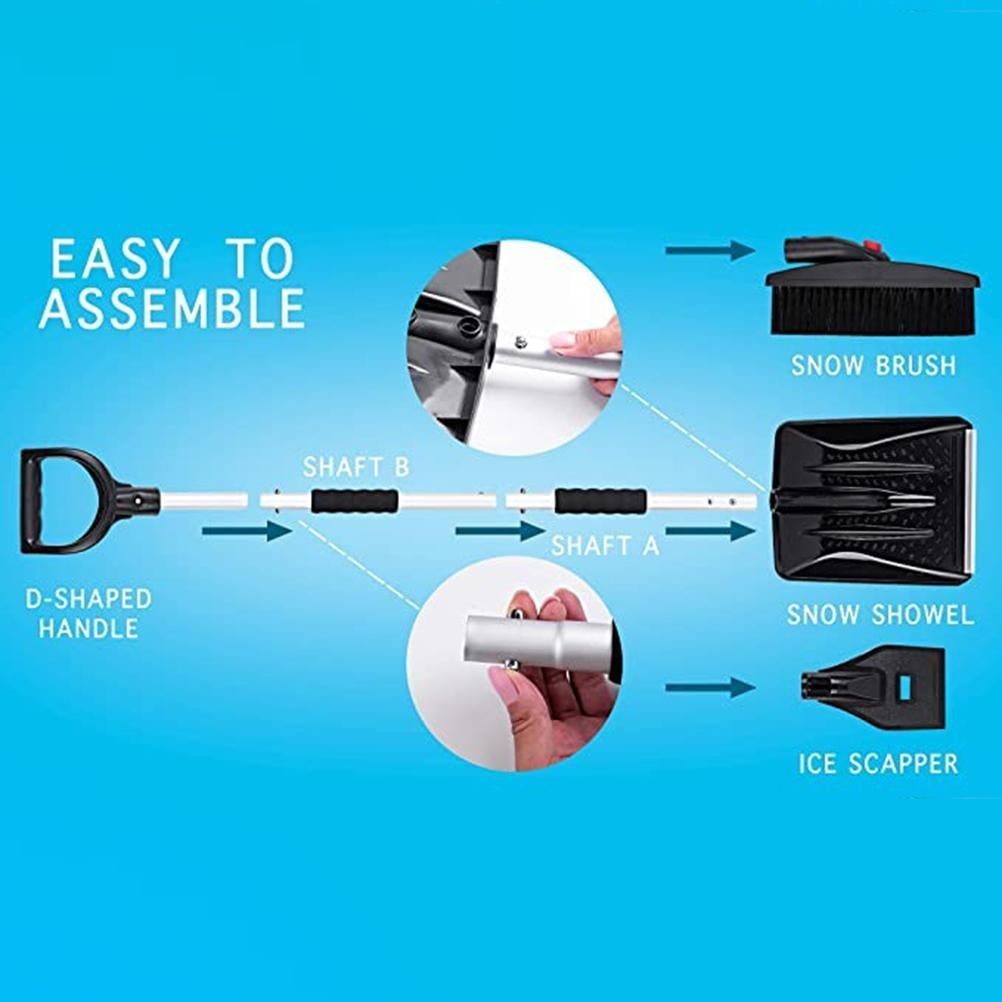Silver 3-in-1 Snow Brush Kit Portable Detachable Snow Removal Tool Yard Camping Emergency Snow Removal Car Set Collapsible Snow Brush with Ice Scraper and Snow Shovel Snow Remover for Truck 