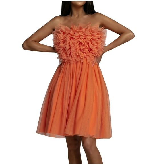 Women's Tulle Dress off Shoulder Strapless Poofy Prom Puffy Princess Mini Dress Cocktail Party Gown Homecoming Dress