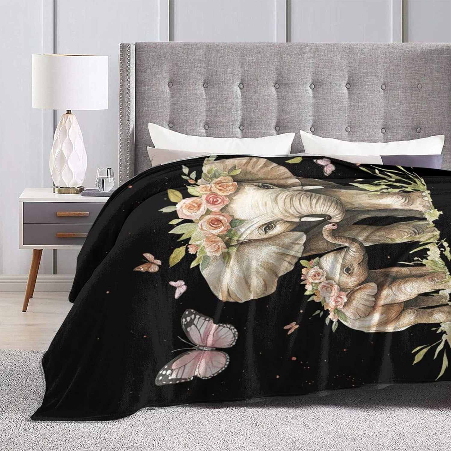Elephant Blanket Soft Cozy Cute Elephant Fleece Throw Blanket Warm Mother Child Animal Flannel Plush Bedding Stuff Decor Blankets Gifts for Lover Girls Boys Kids Women Adults Bed Travel 40"x50"