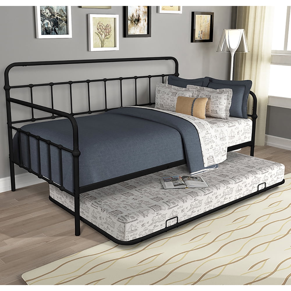 Topcobe Metal Bed Frame with trundle, Metal Daybed Frame Steel Slats