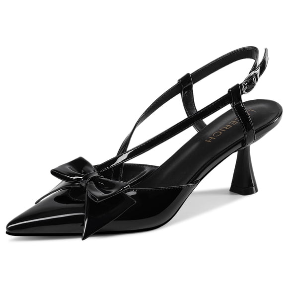 RONILURN Women's Kitten Heels Slingback Low Heel Bow Dress Shoes Closed Toe Pumps Pointed Toe Shoes for Bridal Wedding Party