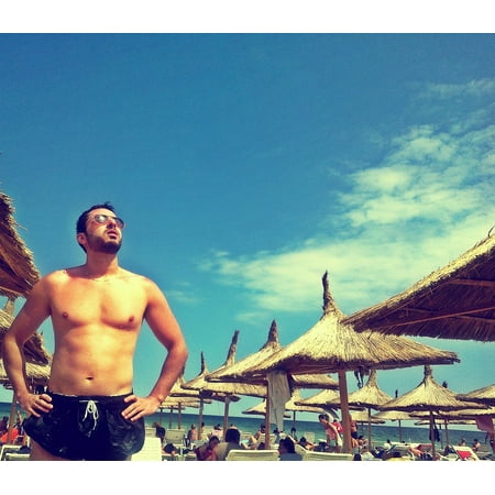 Canvas Print Body Sunglasses Tan Tourist Beach Man Skin Stretched Canvas 10 x (Best Male Beach Bodies)
