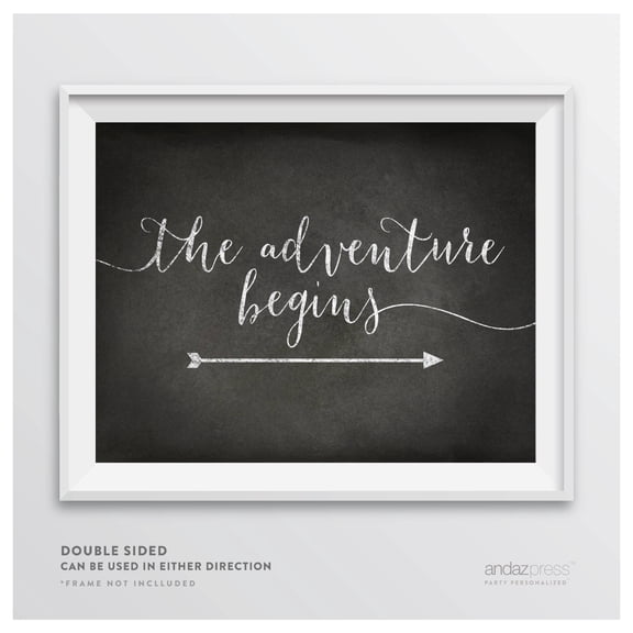 The Adventure Begins Vintage Chalkboard Wedding Party Directional Signs, Double-Sided