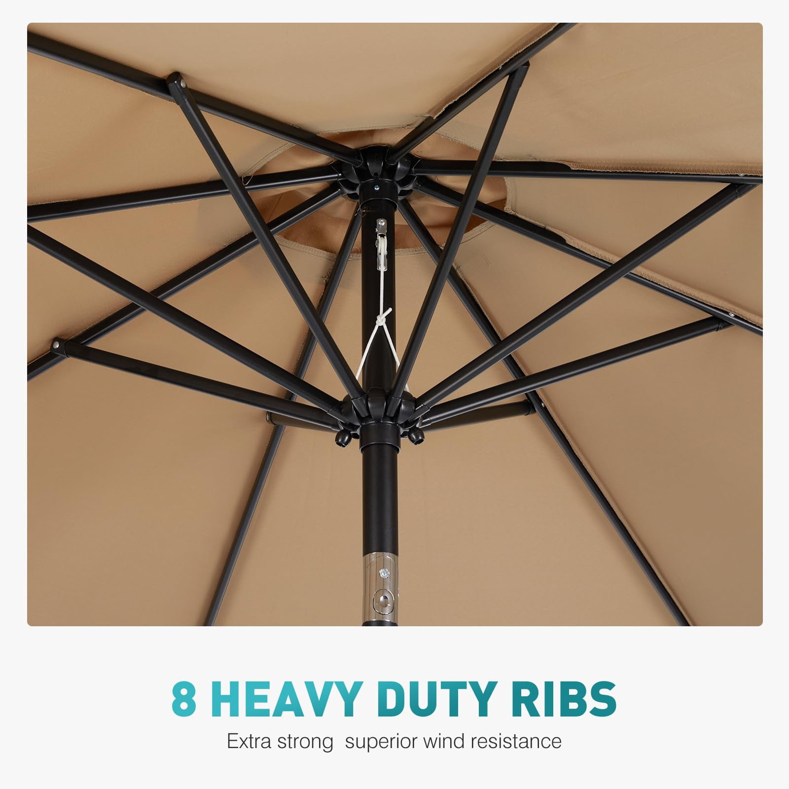 9ft Outdoor Patio Umbrella - UPF50+ UV Protection with Push Button Tilt, Crank and 8 Sturdy Ribs