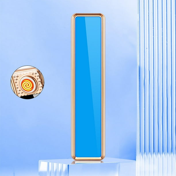 Fiudx Encendedor Recargable Por Usb a Prueba de Viento, de Metal Delgado de 8 Mm, 23 G, Carga Tipo C, Chip de Seguridad Inteligente, Acabado Negro/Azul/Dorado Hielo, Portátil de Bolsillo.