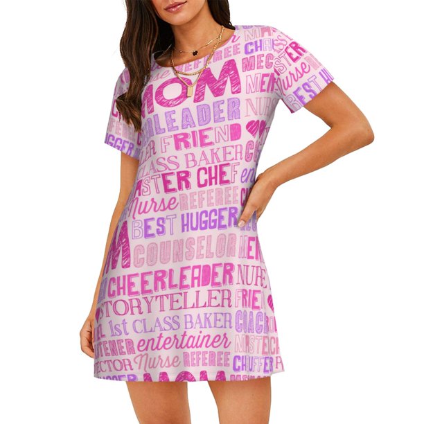 Disketp Best Mom ever para Camisón Corto de Manga Corta para Mujeres, Camisón Cómodo con Escote Redondo, Bonito y Confortable
