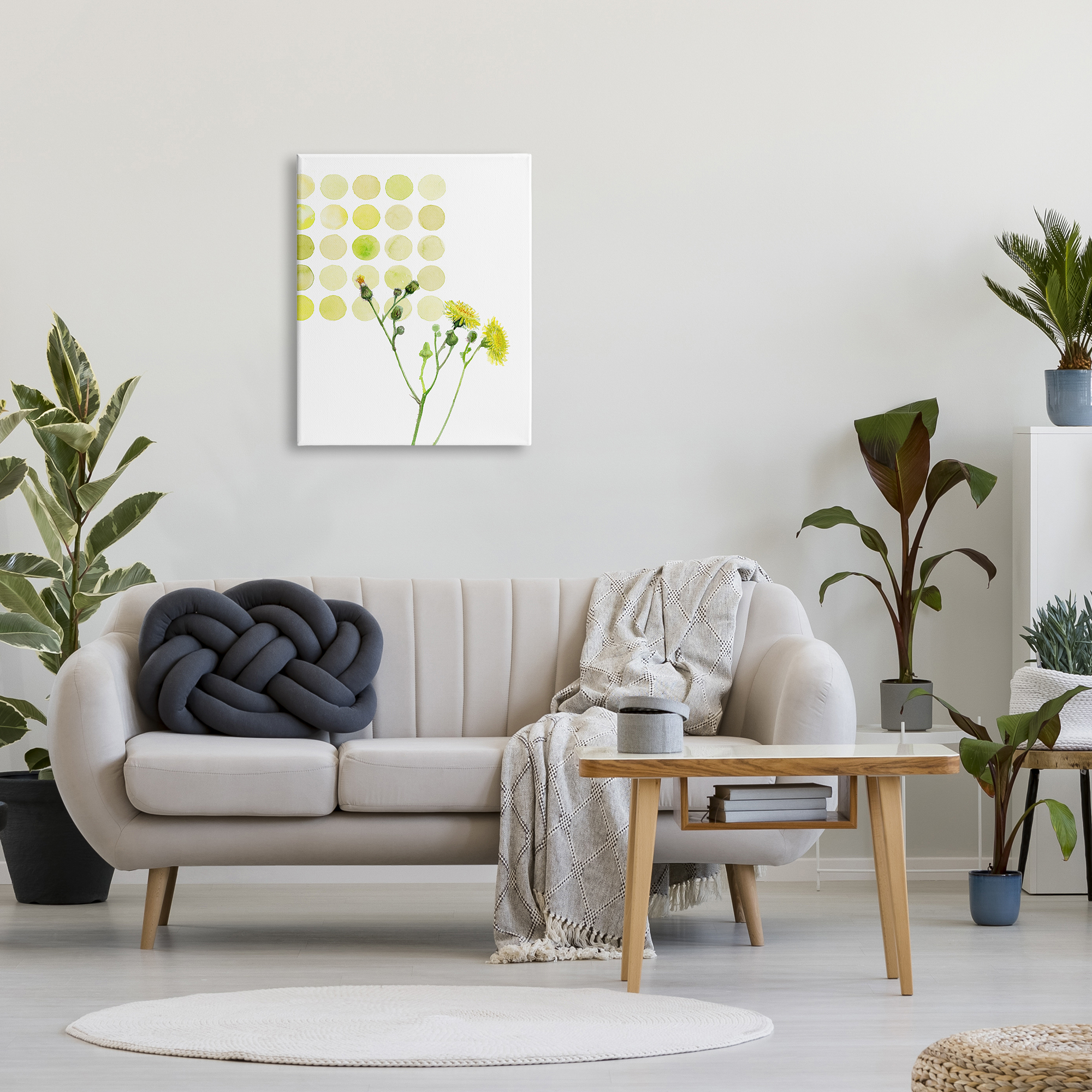 Stupell Industries Dandelion Flowers under Abstract Summer Circles Floral Painting, 24 x 30, Design by Verbrugge Watercolor