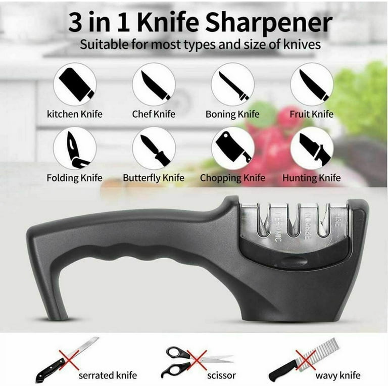 3 Stage Knife Sharpener Tool for Kitchen and Hunters for Straight and  Serrated Knives Diamond Ceramic Abrasives, 2pc 