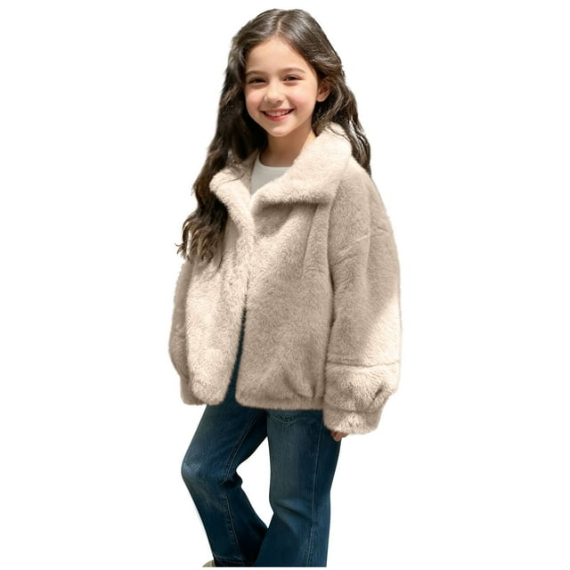 Lovzfmll Girls' Solid Color Faux Fur Coat, Imitation Mink Button Front Padded Jacket, Winter Style for Toddler, 3-4 Years