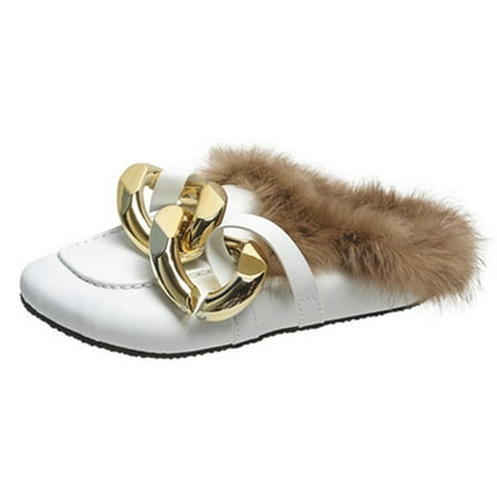 

Christmas Deals!2022 VEKDONE Retro Women Vintage Casual Large Metal Locking Hook And Loop Enviros Fleece Low Heels Slingback Fall Winter Round Toe Shoes