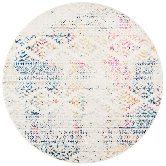 SAFAVIEH Tulum Lakisha Distressed Southwestern Area Rug, 6'7" x 6'7" Round, Ivory/Blue