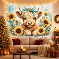 thumbnail image 3 of Fluffy Highland Cow Calf with Sunflowers and Cream Flowers, Whimsical Rustic for Animal Lovers, Farmhouse Wall Art Decor, Birthday Gift, Tapestry Wall Hanging for Living Room and Nursery, 3 of 7