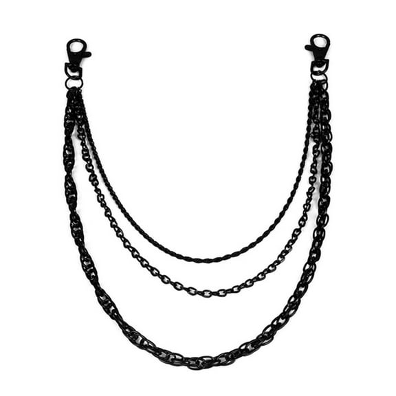 T-HOTLYST Stylish Personality Wallet Chain Multi Rings Black Chain Ornament For Men Enhancing Rock And Hip Hop Style Outfits