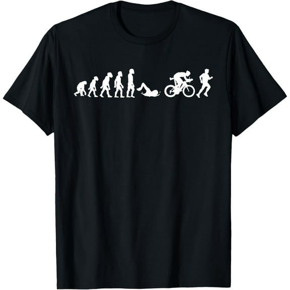 men and women can wearFunny Human Triathlon Evolution Triathlete Swim Run Cycle T-Shirt