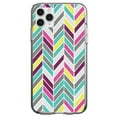 thumbnail image 1 of DistinctInk Clear Shockproof Hybrid Case for iPhone 13 Pro MAX (6.7" Screen) - TPU Bumper, Acrylic Back, Tempered Glass Screen Protector - Pink Purple Teal Herringbone, 1 of 2