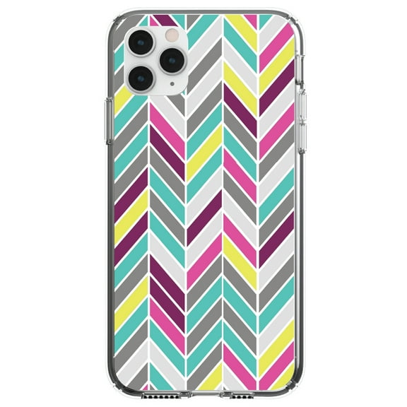 DistinctInk Clear Shockproof Hybrid Case for iPhone 12 MINI (5.4" Screen) - TPU Bumper, Acrylic Back, Tempered Glass Screen Protector - Pink Purple Teal Herringbone