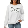 thumbnail image 2 of Xdegoge Ugly Sweatshirt Christmas Women Waffle-Knit Crew Neck Long Sleeve Tops Xmas Letter Print Shirts Fashion Plus Size Christmas Holiday Tops for Women Dressy, White M, 2 of 6