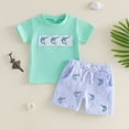 thumbnail image 2 of kpoplk Newborn Baby Boy & Toddler Boys Matching 2Pcs Clothes Set Cartoon Print Short Sleeve T-Shirts and Shorts Summer Gift(Blue,2-3 Y), 2 of 5