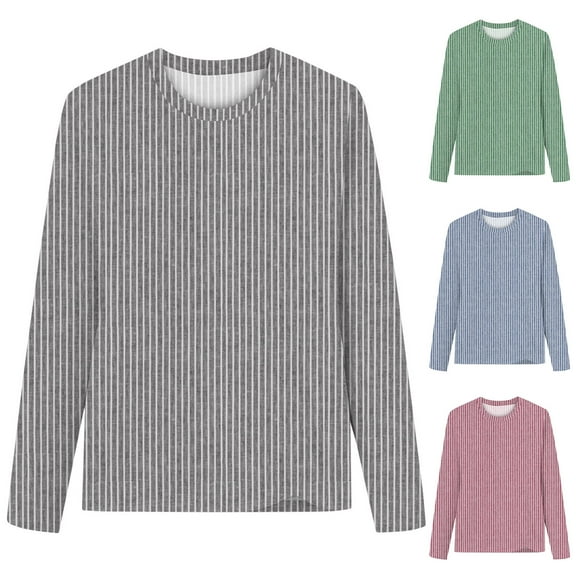 idosla Striped Shirt Women Fall Tunic Crewneck Long Sleeve T Shirt (Grey, S)