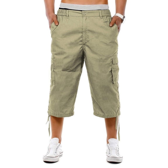Wsevypo Mens Cargo Shorts Cotton 3/4 Loose Fit Below Knee Capri Cargo Short