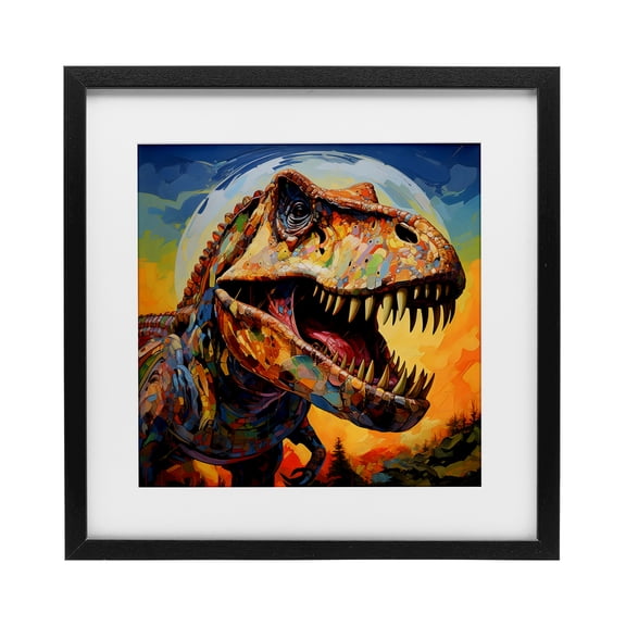 Stupell Industries Contemporary Roaring Dinosaur Vibrant Pattern Black Framed Print Under Glass, 13 x 13, by Creative Studio