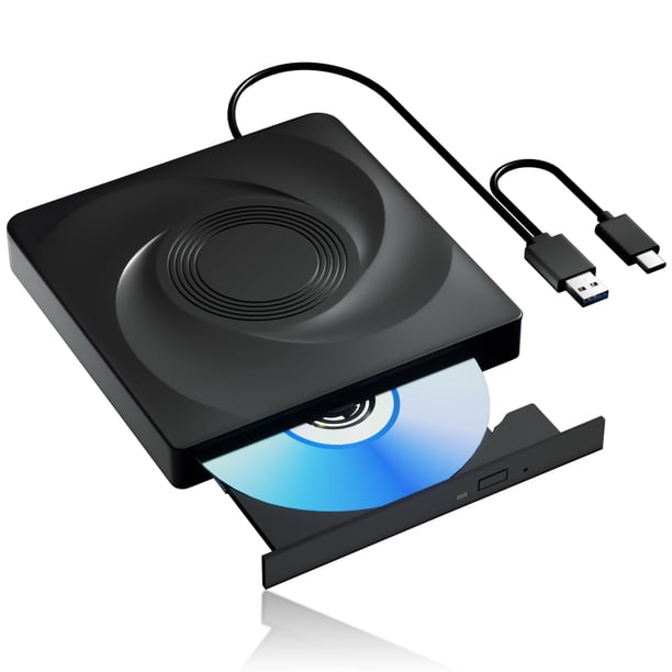 Wbacon Unidad externa de CD/DVD para computadora portátil Grabadora de CD Unidad de DVD externa, CD ROM Reproductor de DVD Lector de CD portátil para computadora portátil, Compatible con PC portátil W