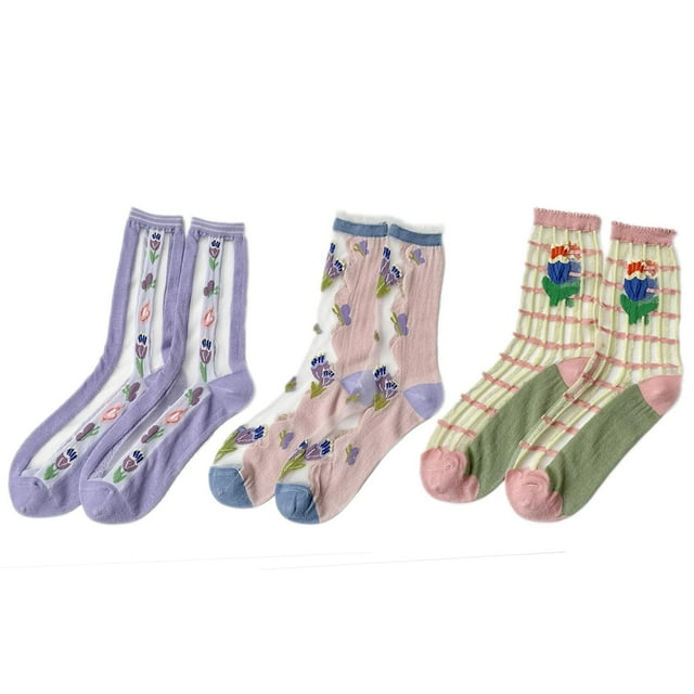 3 pares de calcetines transparentes de encaje para mujer y niña, calcetines ultrafinos de cristal, novedad, calcetines tobilleros de red de nailon transparentes