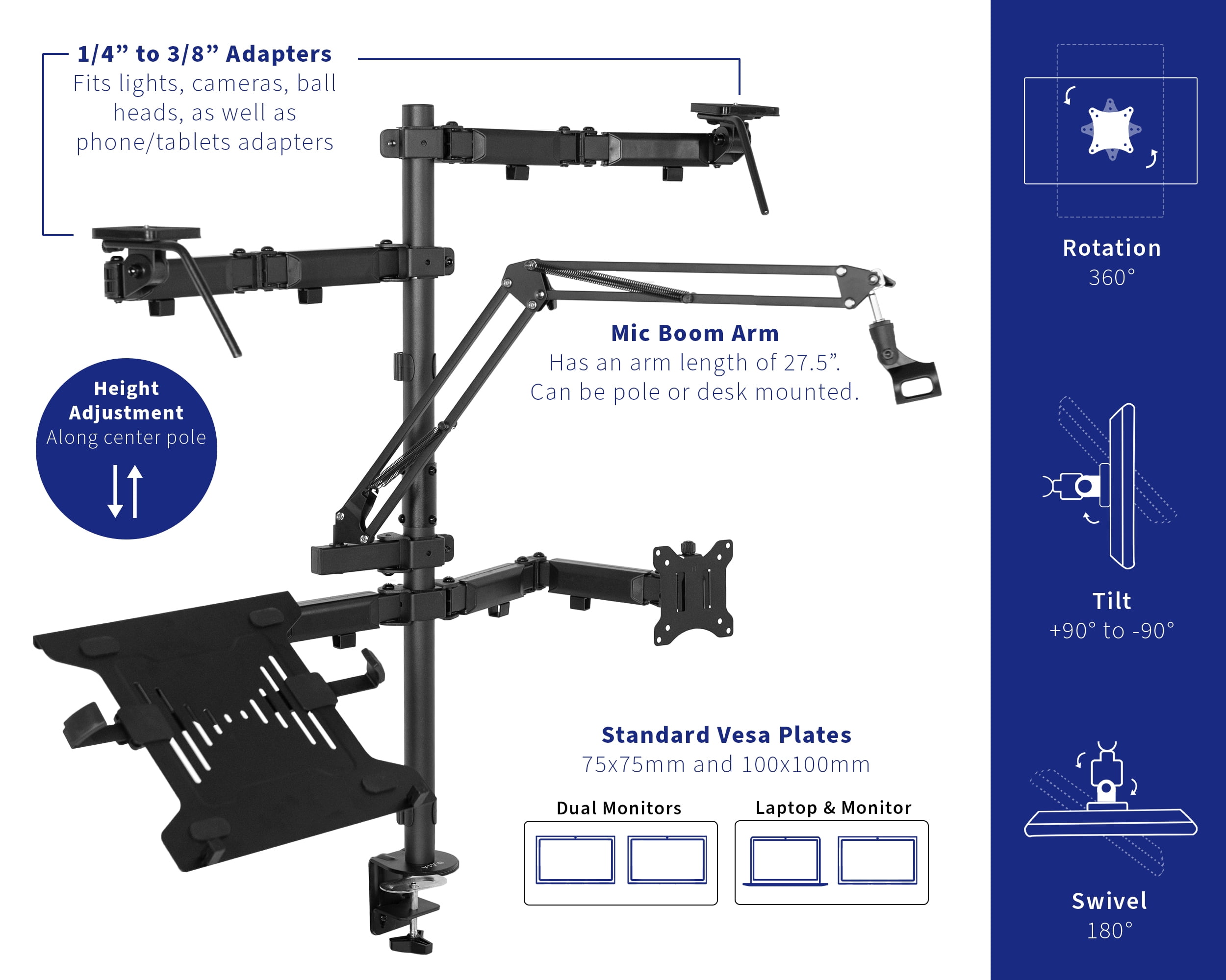 VIVO Black All-In-One Livestream Desk Mount, 17" to 32" Monitor, Laptop, Camera