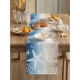 thumbnail image 3 of Marine Life Table Runner, Starfish Shell Coral Gradient Blue Brown Ocean Cotton Linen Kitchen Table Decoration Washable Dining Tabletop Runners for Home Party Decor 18x72 Inches, 3 of 9