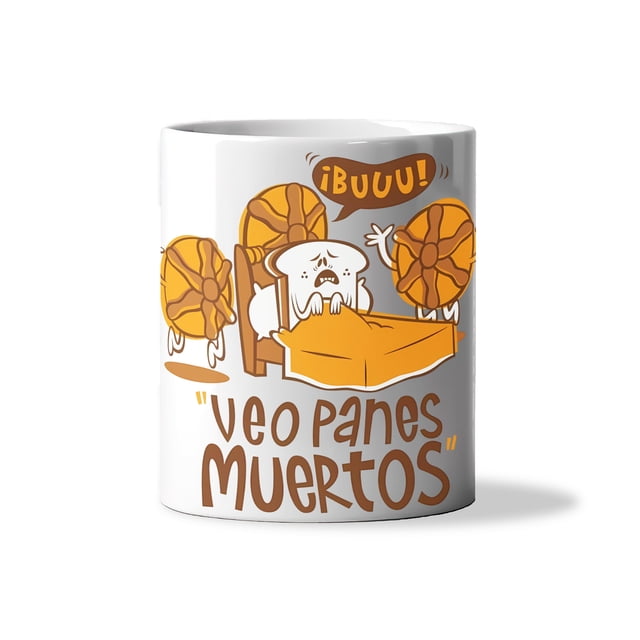 TAZA BLANCA DIVERTIDA MEXICANA PANES MUERTOS CERAMICA