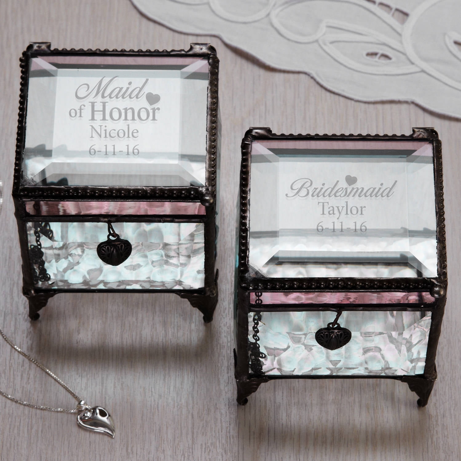 Personalized Bridal Party Glass Keepsake Box