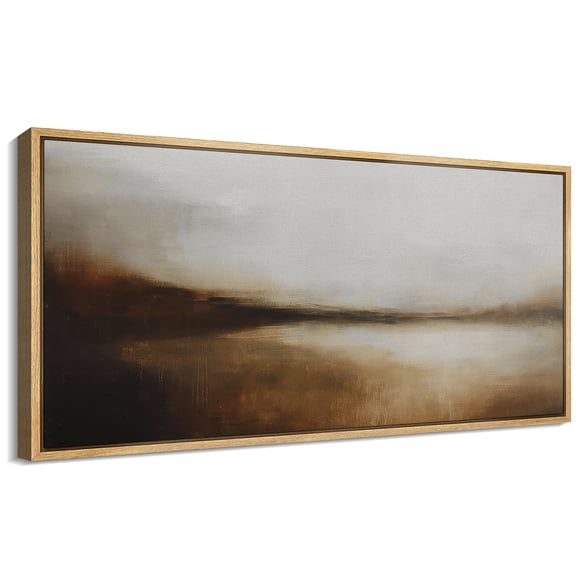 Large Framed Canvas Wall Art Neutral Brown Wabi Sabi Abstract Print for Modern Living Room Decoration - 60"x30" Natural Framed