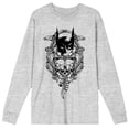 thumbnail image 4 of Batman Bat Mask With Three Skulls Men's Athletic Heather Gray Crew Neck Long Sleeve Graphic Tee-3XL, 4 of 5
