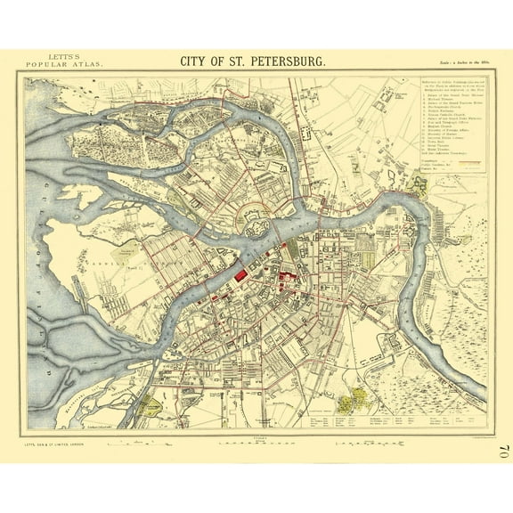 Historic Map - Saint Petersburg Russia - Letts 1883 - Vintage Wall Art