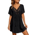 thumbnail image 2 of FASHOFT Beach Cover Ups for Women V Neck Long Swimsuit Cover Up Shirt Dress Bathing Suit with Pockets Black L, 2 of 6